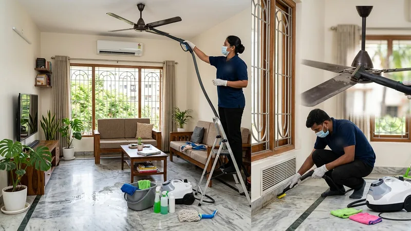 Ceiling fan and vent deep cleaning in a Chennai living room