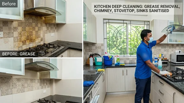 Before and after kitchen deep cleaning in Chennai