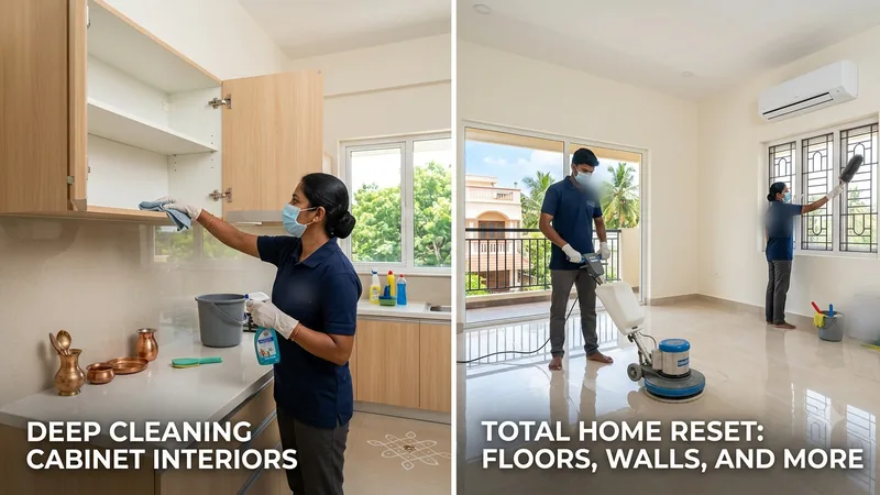 Cabinet interior and floor deep cleaning in a Chennai home