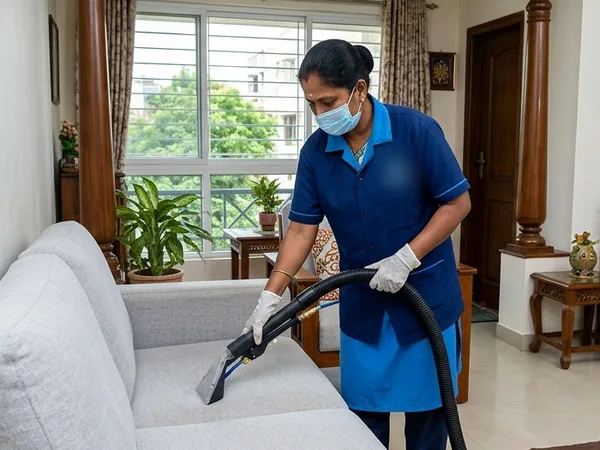 Professional sofa shampooing at a home in Chennai